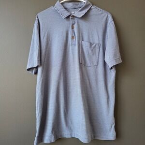 Patagonia Regular Fit Blue Striped Polo Shirt Men's Size L Cotton in Conversion